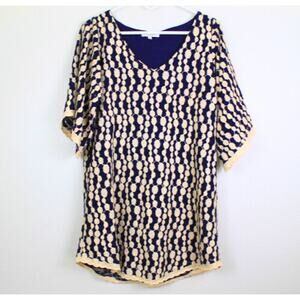 Umgee Crochet Dress Navy Tan Size Small Lined Bell Sleeves Boho Cottage